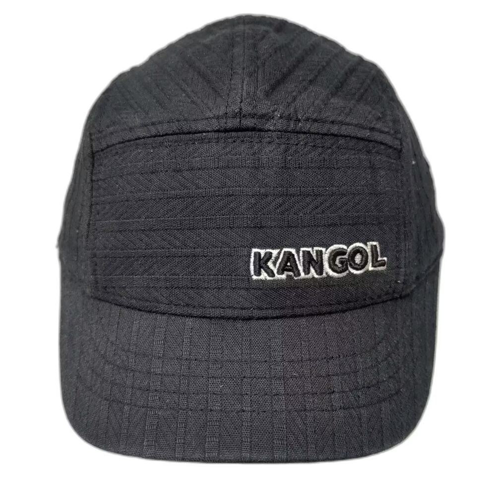 Kangol 5 Panel Black Hat M Fitted Flexfit Embroidered Logo Textured Fabric